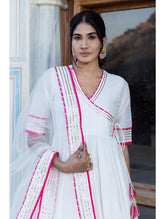 Pomcha Jaipur - PINK LILLY OFF WHITE COTTON SILK ANGRAKHA SET